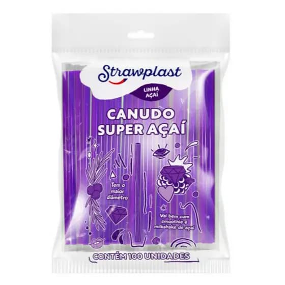 Canudo Super Açaí Strawplast 10mm Roxo Perfeito Para Açaí Milk Shake Copão Batidas Sucos Vitaminas em Geral