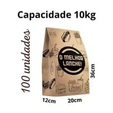 Saco De Lanche Papel Kraft Sos Ifood Hamburguer Batata Frita Delivery Tamanho G Resistente Capacidade 10Kg 100unidades