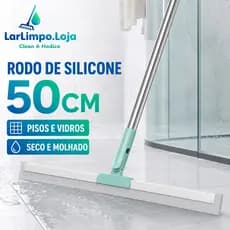 Rodo de Silicone 50cm com Cabo 110cm | Limpeza de Piso, Vidros e Box, Uso Seco e Molhado LarLimpo