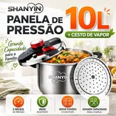【SHANYIN】Panela de Pressão  Inox 10L com Cesto a Vapor 3 Pressões Indução e Fogões