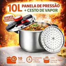 Panela de Pressão Reforçada e Espessa em Aço Inox 304  com Cesto para Vapor  Fundo Triplo para Fogão a Gás e Indução