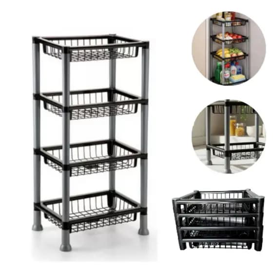 Fruteira de Chão Cesto Organizador Retangular Com 4 Andares Empilháveis Vertical Multiuso Cozinha