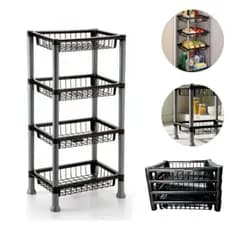 Fruteira de Chão Cesto Organizador Retangular Com 4 Andares Empilháveis Vertical Multiuso Cozinha