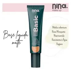 Base Líquida Hyaluronic Matte - Nina Make Up  Efeito HD, Vegana, Resistente à Água e com Niacinamida