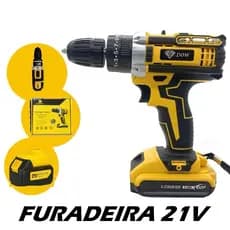 Furadeira e Parafusadeira de Impacto Profissional Sem Fio 21V com LED, Bivolt 45mn Forte e Fácil de Usar Envio Rápido