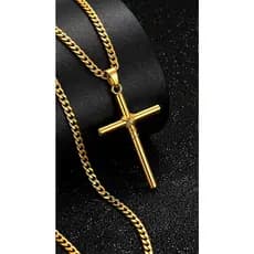 Corrente Cruz Inox Polido Estilo Luxuoso Acabamento Premium Prata e Dourado Envio Rápido