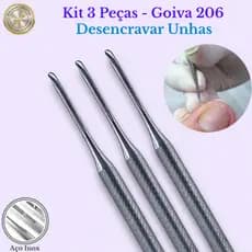 Kit 3 pcs Espátula Bisturi Goiva 206 Pedicure podóloga desencravar remover unha encravada do pé