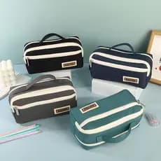 Bolsa Estojo Multifuncional Tecido Oxford Grande Capacidade 3 Divisórios Papelaria & Maquiagem