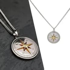 Colar Corrente Masculino Aço Inox Bússola Rosa dos Ventos Acessório Fashion Aventureiro Resistente à Água Pronta Entrega