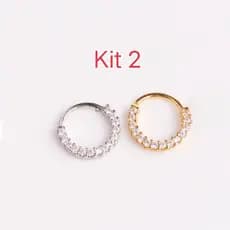 Kit 2 Piercing de Argolas Cravejadas Com Zircônia Prata E Dourada.