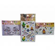 KIT 3/6/12 Unidade Cartelas Adesivo de Rosto Maquiagem Festa Junina Julina bandeirinhas fogueira balão BD-111
