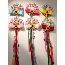 Acessórios De Cabelo Festa Junina Enfeite Caipira Infantil Laço Com Chapéu De Palha E Fitas Coloridas  A9