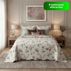 Kit Cobre Leito Colcha Casal 3 Peças Boutis Dupla Face Matelado Microfibra Floral Cama Box