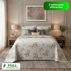 Kit Cobre Leito Colcha King Casal Dupla Face 3 Peças Estampada Floral Matelado Microfibra Boutis Box