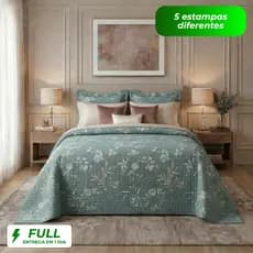 Kit Cobre Leito Colcha King Casal Dupla Face 3 Peças Estampada Boutis Matelado Microfibra Cacintex