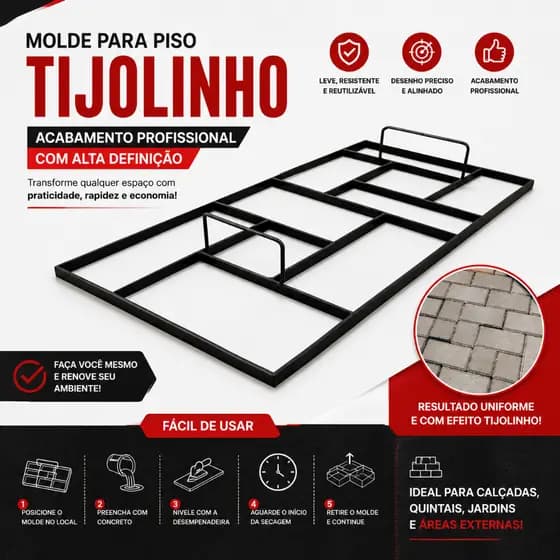 Forma De Estampar Concreto Tijolinho Piso Cimento 60cm x 30cm
