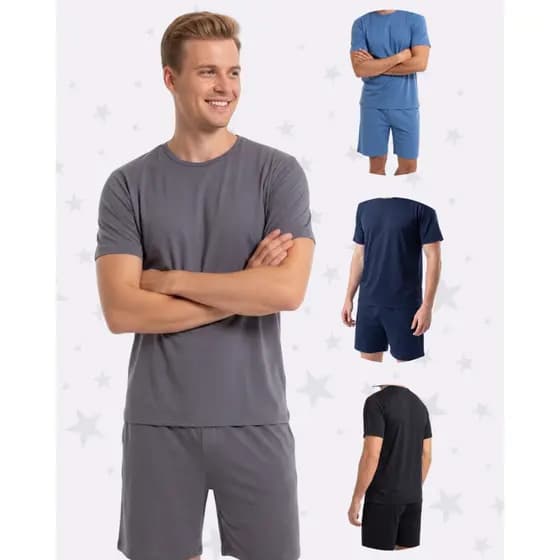 Kit Combo c/ 1 ou 2 Pijamas Masculino Curto Blusa e Short Promoção Homem Pronta Entrega Envio Rapido
