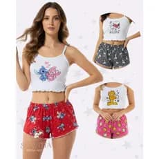 Conjunto Pijama Feminino Short Doll Baby Doll Personagem Malha Leve Confortável Promoção