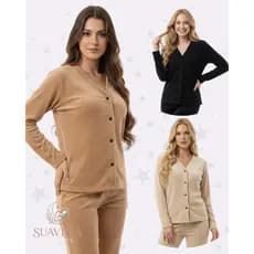 Conjunto Americano Canelado Aveludado Luxo Ted Pijama Quentinho Botão Gestante Amamentação Soft Fleece Inverno Frio