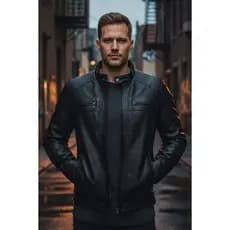 Jaqueta De Couro Sintético Masculina Slim Forrada Sem Capuz