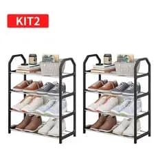 Kit 2 Sapateira Plástica Preta 8 Pares Compacta para Hall Entrada com 4 Prateleiras