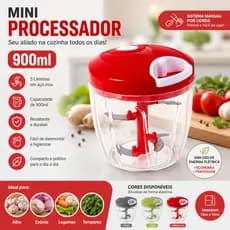 Mini Processador Manual 900ml 5 Lâminas Inox Triturador Alho Cebola Temperos