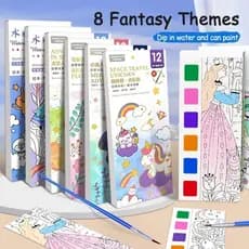 Livro de Pintura Aquarela Portátil Infantil 20 Folhas com Pincel para Colorir e Desenhar