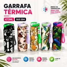 Garrafa Térmica Inox SUS 304 473ml Tampa Trava Alça Portátil