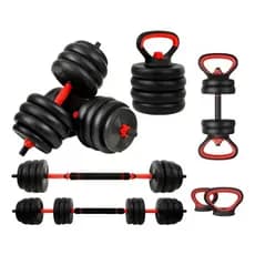 Kit Halteres 6 Em 1 Peso Musculação Academia Até 40kg Ajustável Halter, Kettlebell, Anilha Cor Preto-vermelho Fitnes Pro