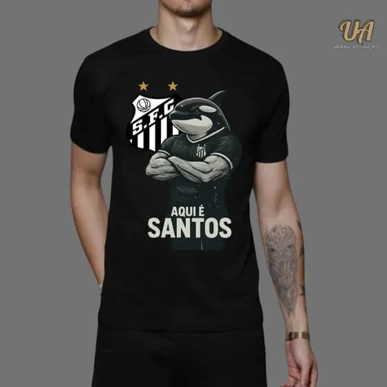 Camiseta Unissex Time Santos Personalizada Esportes AQUI É SANTOS - 100% Algodão