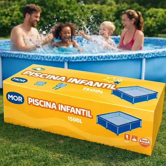 Piscina de Plastico Armação Retangular Grande Mor Familia Verão 1.500 Litros Portátil Mor