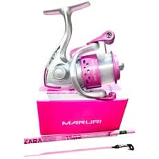 KIT PESCA ROSA PINK - KIT VARA ALBATROZ KARA 1,50MT + MOLINETE MARURI MAGNUM PLUS 3000 COM LINHA PRA MULHER MENINA PESCA