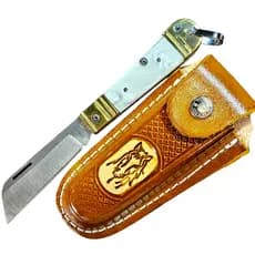CANIVETE BONITO PARA DAR DE BRINDE PRESENTE BIANCHI DE INOX BOM DE CORTE COM BAINHA DE COURO CABO ACRÍLICO