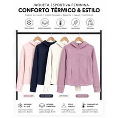 Jaqueta Feminina Esportiva com Capuz, Exterior Ice Silk e Interior Flanelado, Casaco Térmico com Zíper para Frio,