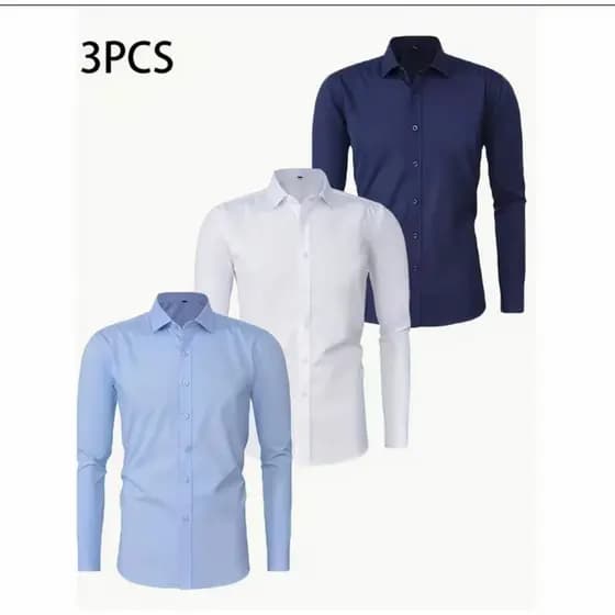 Kit 3 Camisas Slim Fit Masculinas com Elastano – Conforto para Trabalho e Dia a Dia