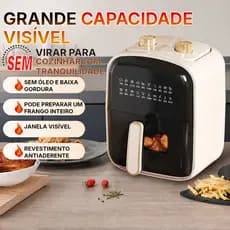 Fritadeira de Ar Visível 4L Mecânica 2 Botões, Sem Óleo, Sem Fumaça, Multifuncional para Cozinha Doméstica