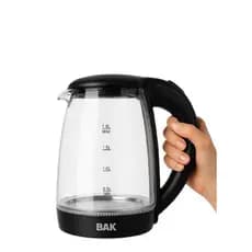 Chaleira Elétrica BAK 1,8L Vidro e Inox Aquecimento Rápido Desligamento Automático Base 360°