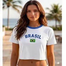 Cropped Moda Feminino Seleção Brasileira + Colar Havaiano Incluso – Confortável e Estiloso tecido 100% Algodão