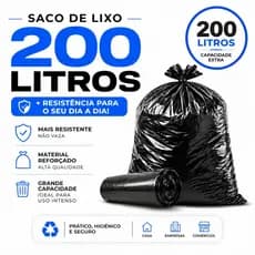 Kit 7 Sacos de Lixo 200L Preto Super Resistente 95x120cm Não Vaza Não Rasga Grande Capacidade Uso Profissional e Domésti