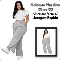 Calça Moletom Feminina Plus Size Reta Sem Punho Aveludada Cintura Elástica Cinza Mescla GG ao G5