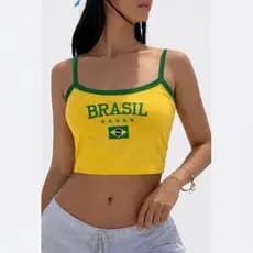 Cropped Brasil Feminino Canelado 🇧🇷 Regata Alça Fina Blogueira Moda 2026 Tendência Verão