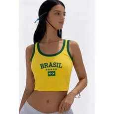 Cropped Brasil Feminino 🇧🇷 Regata Canelada Alça Fina Justinho Moda Blogueira Verão 2026