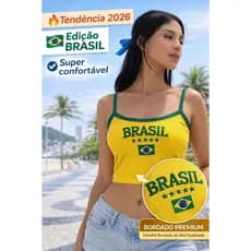 Cropped Brasil Bordado Tendência do momento  Regata Brasil Feminina Estilo e  Conforto