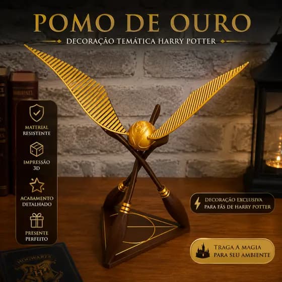 Pomo de Ouro Decorativo 3D – Decoração Geek Harry Potter Premium