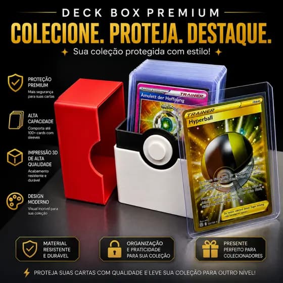 Deck Box Pokémon Porta Cartas TCG Premium 3D + Porta Deck Cartas Colecionáveis VallTech