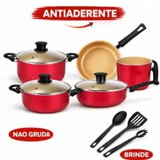 Jogo de Panela Antiaderente Alumínio 8 Peças Teflon Caçarola Frigideira Fervedor Tampa Vidro Não Gruda