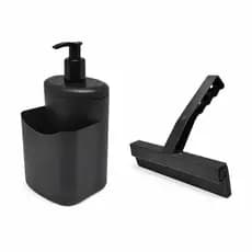 Porta Detergente 2 em 1 500ml com Suporte para Bucha + Rodo de Pia Borracha Dupla