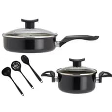 Panela Indução Antiaderente 2 Peças Frigideira 18cm Caçarola 14cm Tampa Vidro Premium Não Gruda