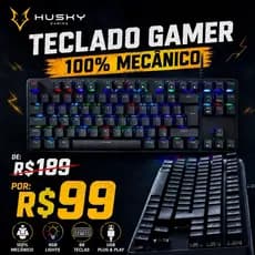 Teclado Gamer 100% Mecânico Husky RGB Preto 88 Teclas USB Para PC e Notebook