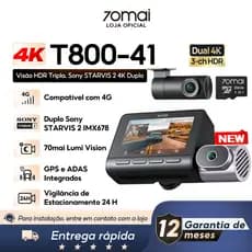 Câmera Veicular 70mai T800 3 Canais Dual 4k Sony STARVIS 2 IMX678 Hdr 4g GPS&ADAS Lumi Vision AI